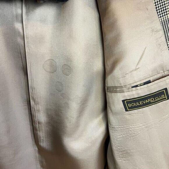 Vintage Gingham Plaid 40L Tall Vintage Wool Blazer Sports Coat Jacket Neutral - Picture 3 of 15